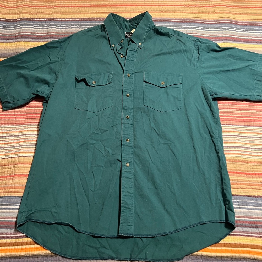 Vintage Wrangler Western Shirts Men's XL Green Short Sleeve Button Up Cotton